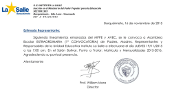 Siguiendo lineamientos emanados del MPPE y AVEC, se le convoca a