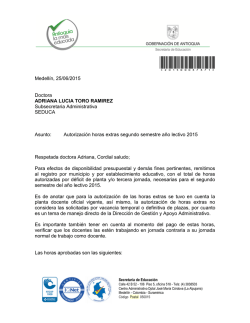 Medell&iacute;n, 25/06/2015 Doctora ADRIANA LUCIA TORO