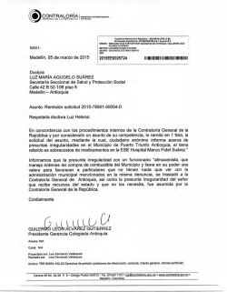 Medell&iacute;n, 05 de marzo de 2015 Doctora LUZ MAR&Iacute;A AGUDELO