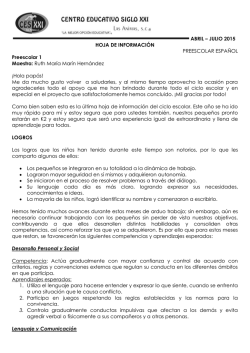 ABRIL &ndash; JULIO 2015 HOJA DE INFORMACI&Oacute;N PREESCOLAR