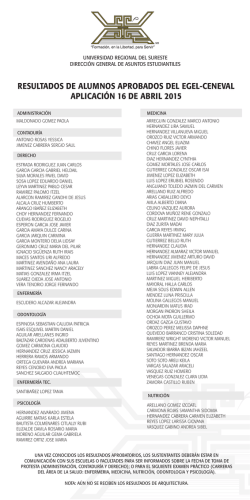 resultados ceneval abril 2015 - Universidad Regional del Sureste