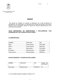 Anuncio lista provisional de admitidos/as y excluidos/as proceso