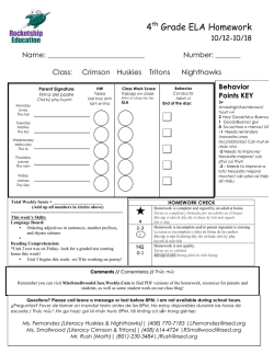 4th Grade ELA Homework - Miss Smallwood`s Class:Crimson and