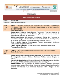 PROGRAMA 8:00 &ndash; 9:30 hrs. REGISTRO Sal&oacute;n: Mar&iacute;a Izquierdo 10