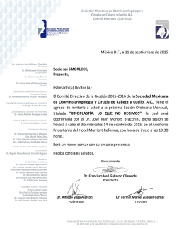 M&eacute;xico D.F., a 11 de septiembre de 2015 Socio (a) SMORLCCC