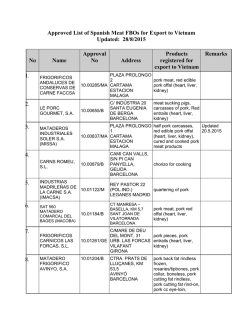 Approved List of Spanish Meat FBOs for Export to Vietnam Updated