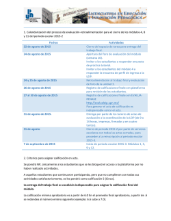 1. Calendarizaci&oacute;n del proceso de evaluaci&oacute;n