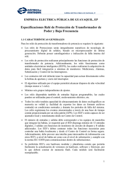 Especificaciones Rel&eacute; de Protecci&oacute;n de Transformador de Poder y