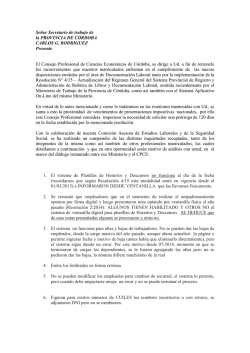 Nota al Secretario de Trabajo de la Pcia