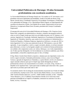 Universidad Polit&eacute;cnica de Durango: 10 a&ntilde;os formando