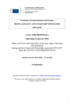 CALL FOR PROPOSALS Operating Grants for 2016 Open