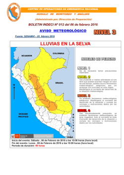 Aviso Meteorol&oacute;gico N&ordm; 012 LLUVIAS EN LA SELVA