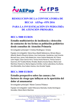 FPS 2016 PARA LA INVESTIGACI&Oacute;N EN PEDIATR&Iacute;A DE