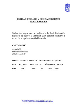 Entidad bancaria y cuenta corriente temporada 2016
