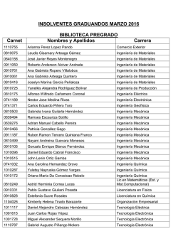 INSOLVENTES GRADUANDOS MARZO 2016 BIBLIOTECA