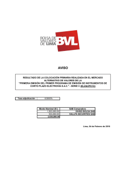 Resultados de Colocaci&oacute;n de la 1ra. Emisi&oacute;n del 1er. Programa de