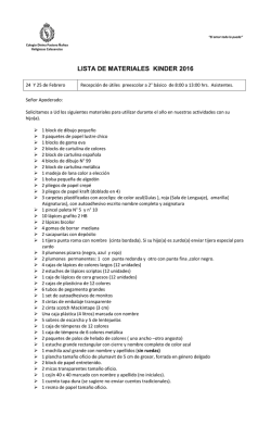 LISTA DE MATERIALES KINDER 2016