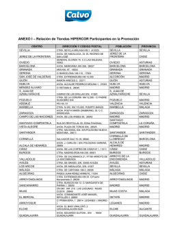 ANEXO I &ndash; Relaci&oacute;n de Tiendas HIPERCOR Participantes