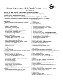 Lista de &Uacute;tiles Escolares de la Escuela Primaria Pioneer 2015-2016