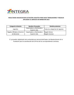 Categor&iacute;a Licitaci&oacute;n Nombre Proveedor Detalle productos Juguetes