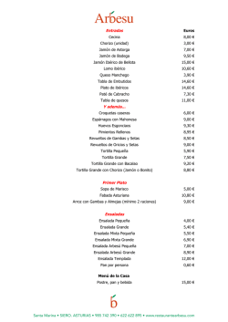 Carta Arbes&uacute; - Restaurante Arbes&uacute;