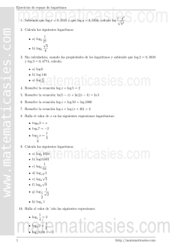 Ejercicios de repaso de logaritmos 1. Sabiendo que log x = 0,2345 y