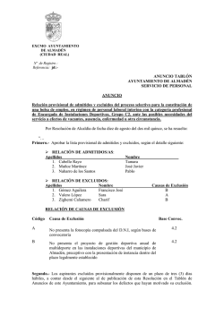 Anuncio Tabl&oacute;n Relaci&oacute;n Provisional admitidos puesto Encargado