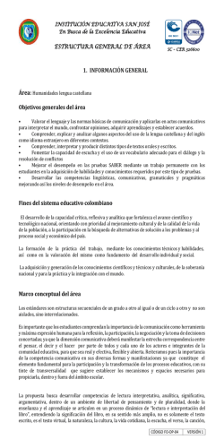 1. INFORMACI&Oacute;N GENERAL Objetivos generales del &aacute;rea Fines