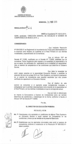 Resol 14-DGE-2015 Conv&oacute;quese a los