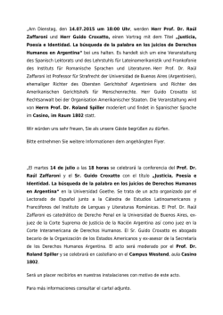 &bdquo;Am Dienstag, den 14.07.2015 um 18:00 Uhr, werden Herr Prof. Dr