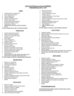 LISTA DE UTILES para las Escuela PRIMARIA HIGHLAND HILLS