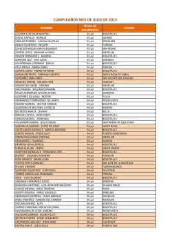 CUMPLEA&Ntilde;OS MES DE JULIO DE 2015