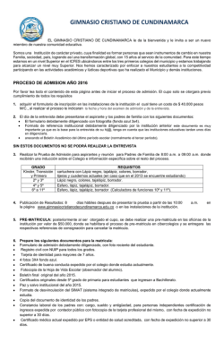 Admisiones 2016 - Gimnasio Cristiano de Cundinamarca