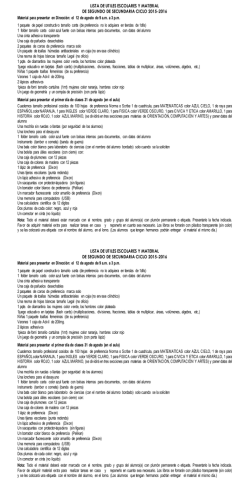 LISTA DE UTILES ESCOLARES Y MATERIAL DE SEGUNDO DE
