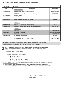liste des livres pour l`annee scolaire 2015 - Ecole Bel-Air