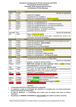 Calendario de Catequesis de Primera Comuni&oacute;n 2015