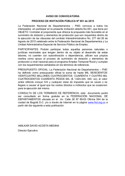 AVISO DE CONVOCATORIA PROCESO DE INVITACI&Oacute;N P&Uacute;BLICA