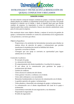 estrategias y t&eacute;cnicas en la resoluci&oacute;n de quejas, conflictos y reclamos