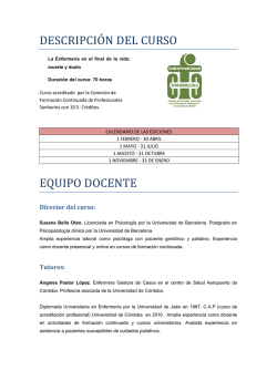 La enfermer&iacute;a en el final de la vida: muerte y duelo