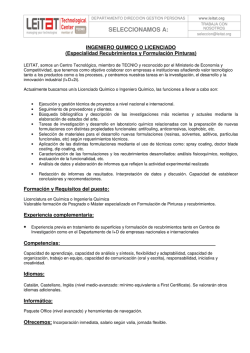 licenciado qu&iacute;mico o ingeniero especialidad pinturas y recubrimientos