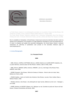 Litt&eacute;rature secondaire Secondary literature Le Fonds Ric&oelig;ur