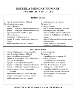 escuela monday primary 2015-2016 lista de utiles