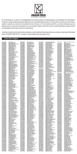 Cuentas abandonadas transferidas al Banco Central al 30 junio 2015.