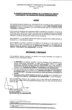 AVISA INFORMAR Y PREVENIR de liquidaci&oacute;n de la