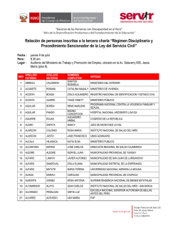 Relaci&oacute;n de personas inscritas a la tercera charla &ldquo;R&eacute;gimen
