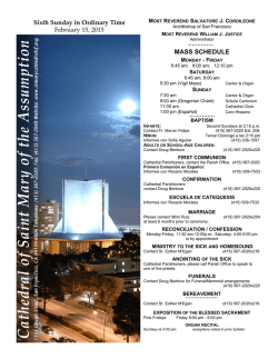 MASS SCHEDULE Sixth Sunday in Ordinary Time February 15, 2015