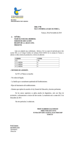 ORD. N&deg;98 MAT: INFORMA LO QUE SE INDICA. Temuco, 20 de