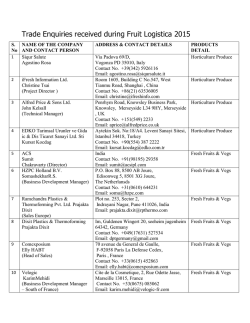 Trade Enquiries received during Fruit Logistica 2015