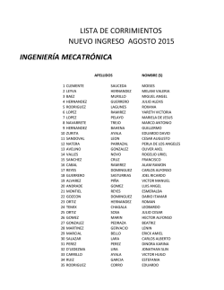 Lista de Corrimientos Nuevo Ingreso Agosto 2015 PDF
