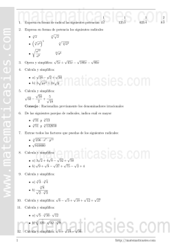1. Expresa en forma de radical las siguientes potencias: 4 1 2 125 1